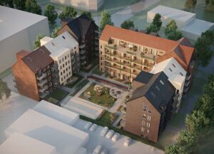 Konceptbild av nytt bostadsområde i Halmstad, framtaget av AF GRuppen.